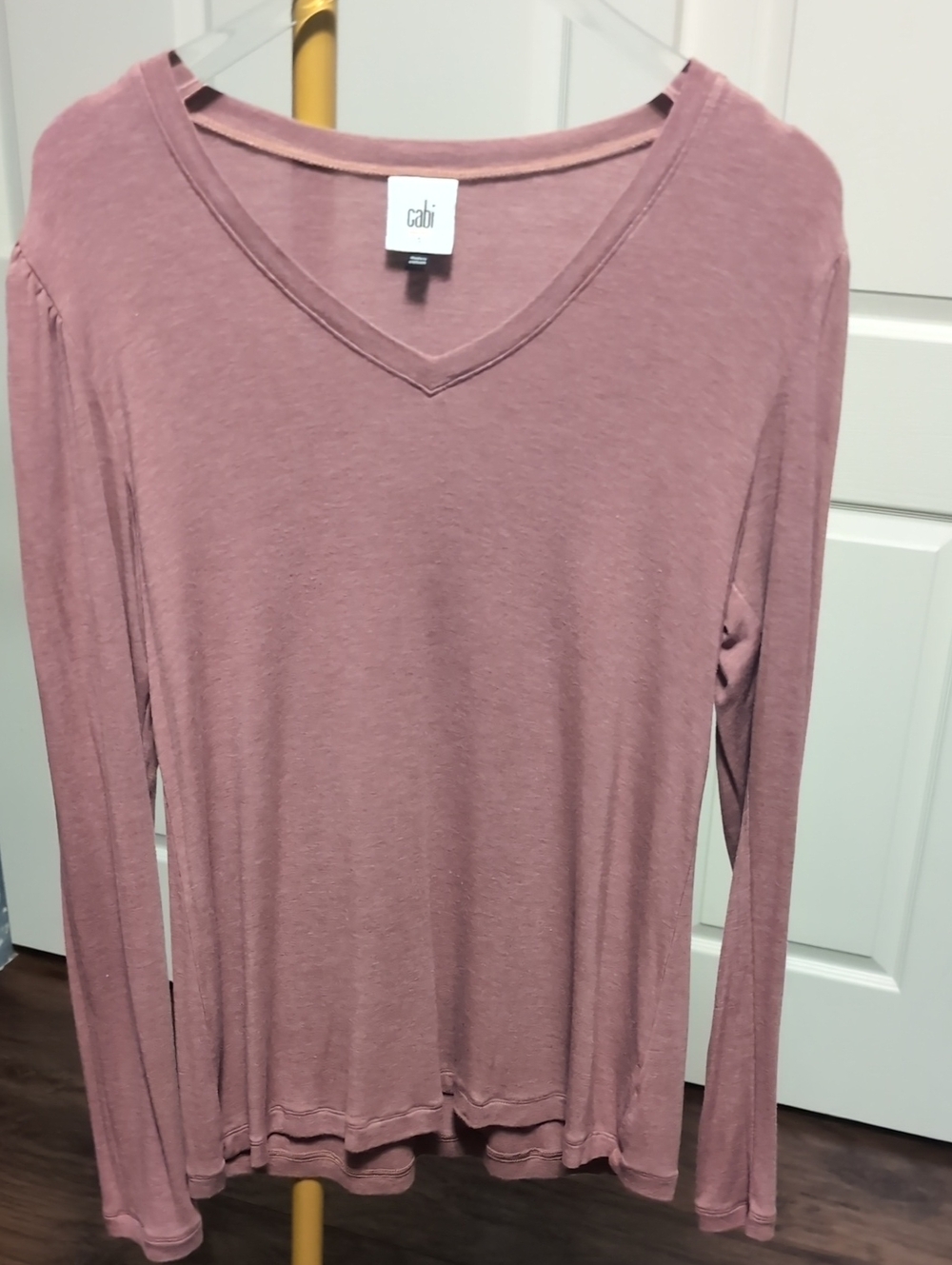 CAbi Long Sleeve V-Neck Top in Dusty Mauve
